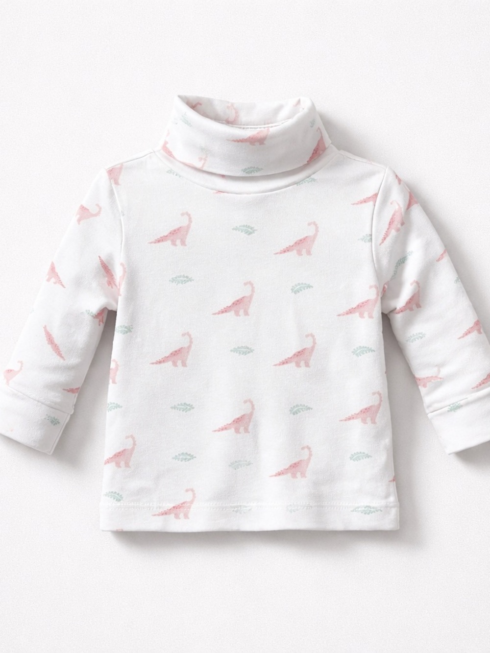 Little English pink dinosaur print white turtleneck Pima cotton shirt NWT